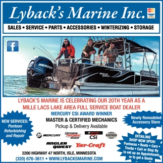 Sales, Service, Parts, Lyback's Marine, Inc, Isle, MN